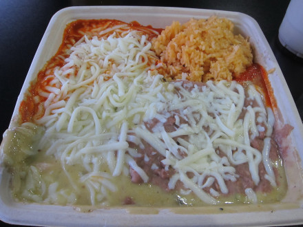 Red and green enchiladas