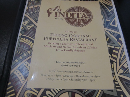 La Indita serves Tohono O'odhon and Michoacan style Mexican food