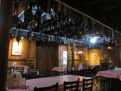 Ties hung from the ceiling